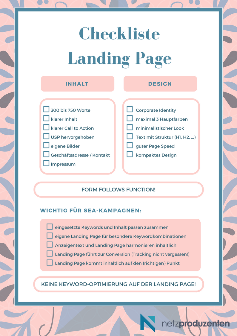 Die Checkliste für Deine Landing Page